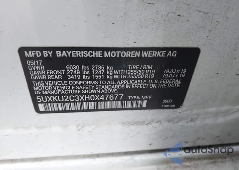 2017 BMW X6 xDrive35I from USA, damaged, VIN 5UXKU2C3XH0X47677